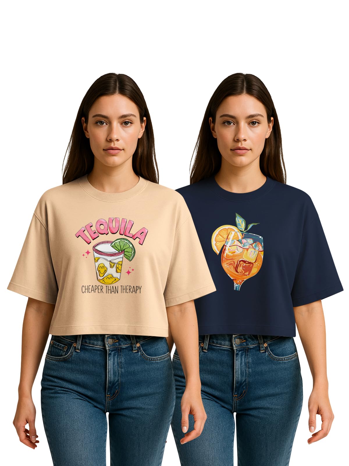 hellcat Mulitcolor Trendy Printed Oversized Crop T-Shirt for Women | Pack of 2 T-Shirt-picture-18