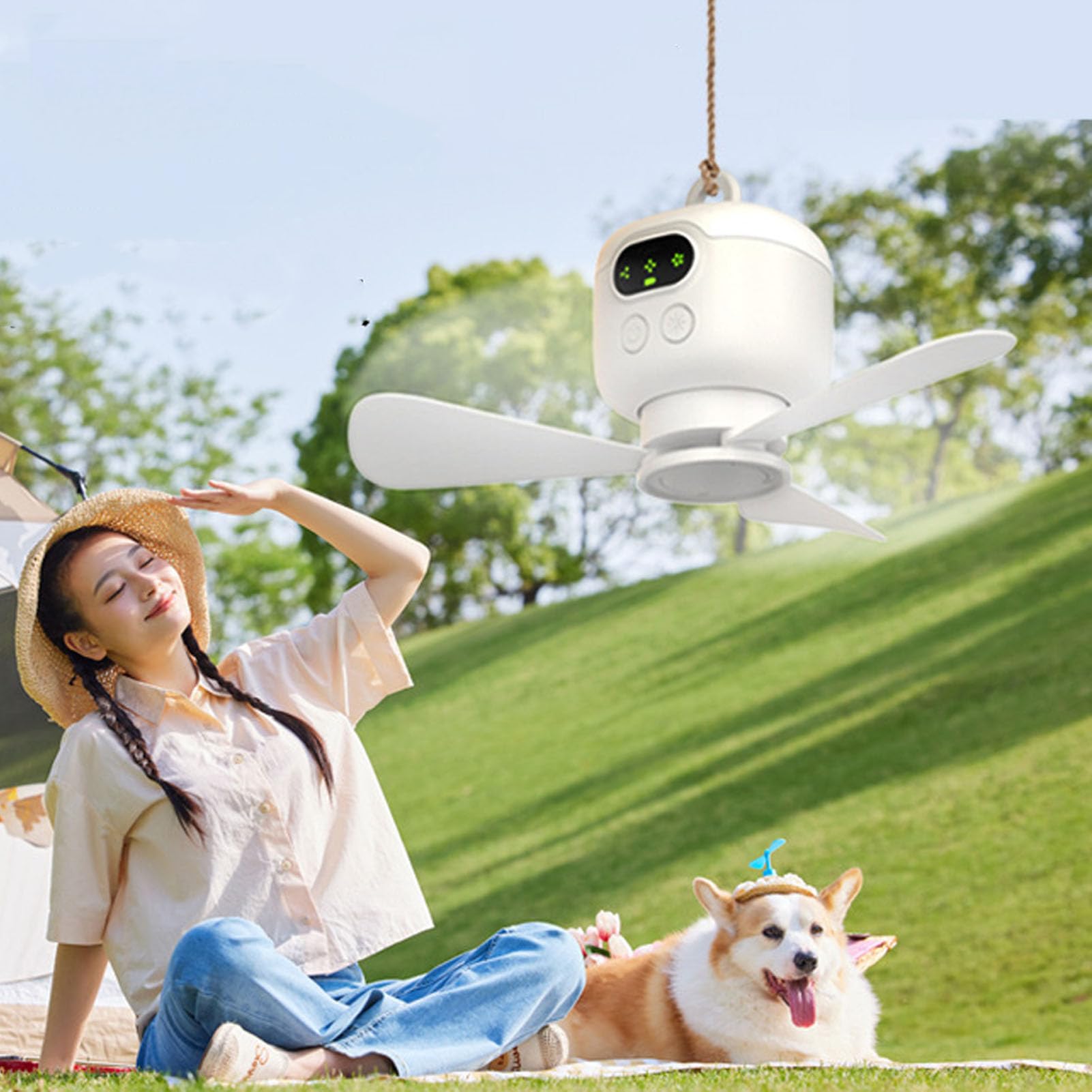 Deckenventilator mit 8000-mAh- und Fernbedienung, USB-wiederaufladbarer Hängeventilator für Zelte, Camping und Wohnmobile, 3 Geschwindigkeitsstufen, Leiser Bürstenloser Motor,