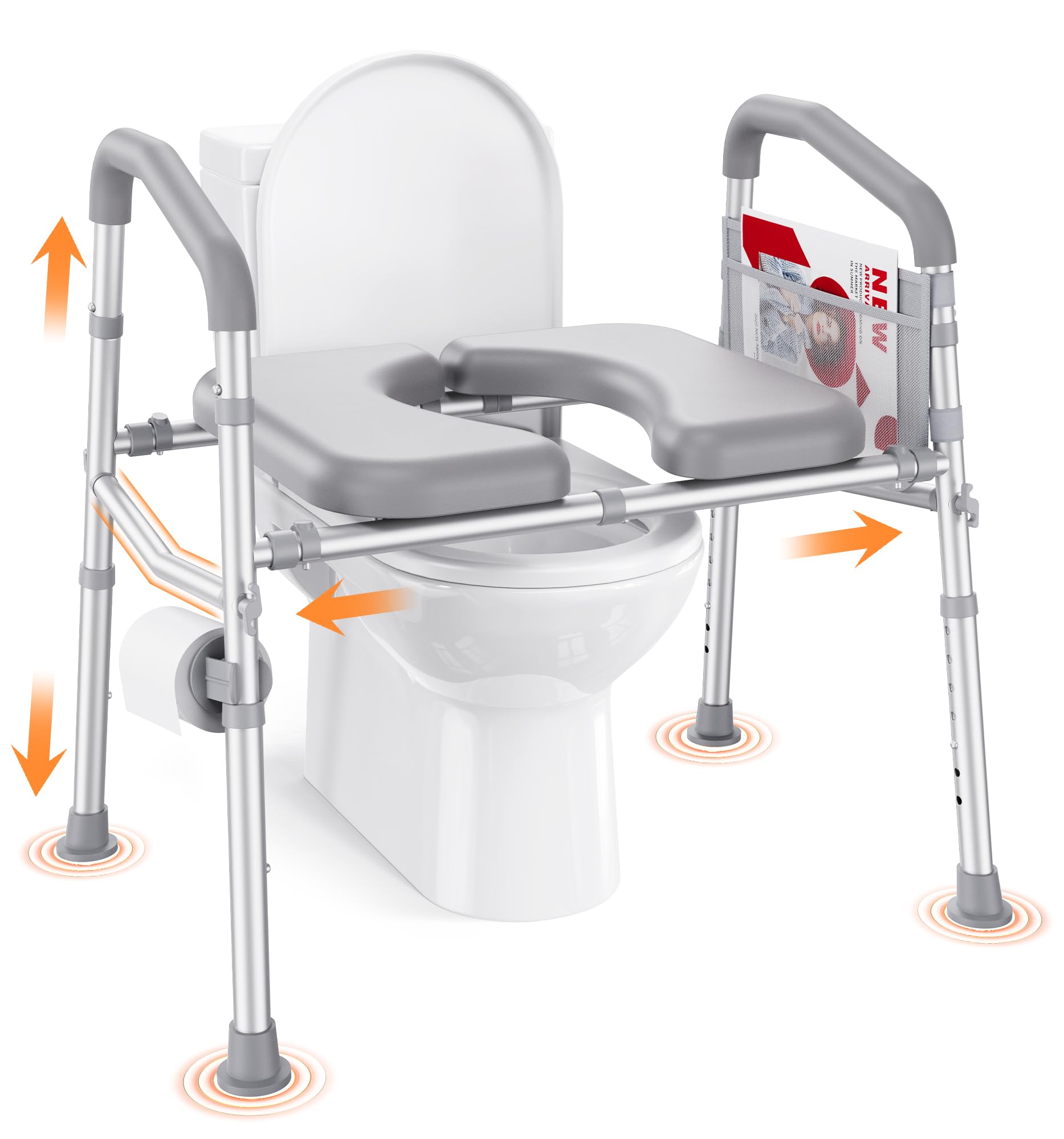Toilet Seat Riser for Seniors, 500lb Anti-Wobble Anti-Tip Design Large Size for Large People, Handicap Elevated Toilet Seat, Adjustable Height & Width with Handles, Fit Any Toilet