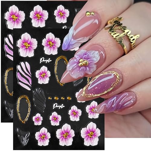Flower Nail Art Stickers 5D Embossed Phalaenopsis Flowers Nail Decals