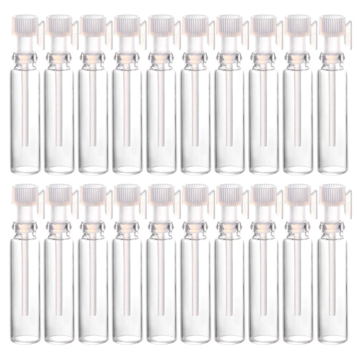 Healeved 100 Pcs Empty Perfume Sample Bottles Mini Glass Refillable Vial Containers with Caps Sample Dropper Bottle for Essential Oils 1ml
