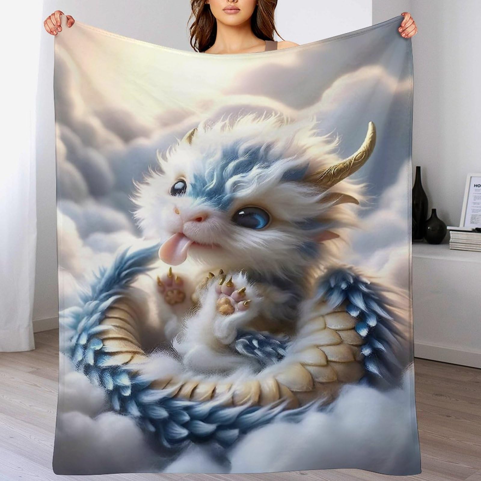 Couverture dragon mignon plaid flannel 100x130 pour lit et canapé