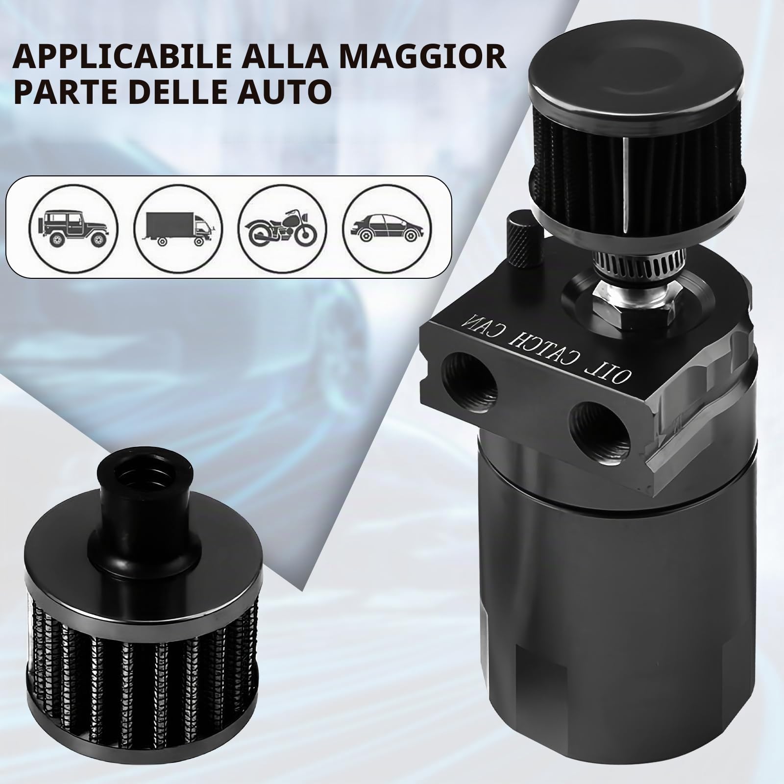 Serbatoio per olio con filtro dell'aria, 300 ml, serbatoio per olio in alluminio, serbatoio per olio, serbatoio per auto con accessori, 3/8" Fuel Line (nero)