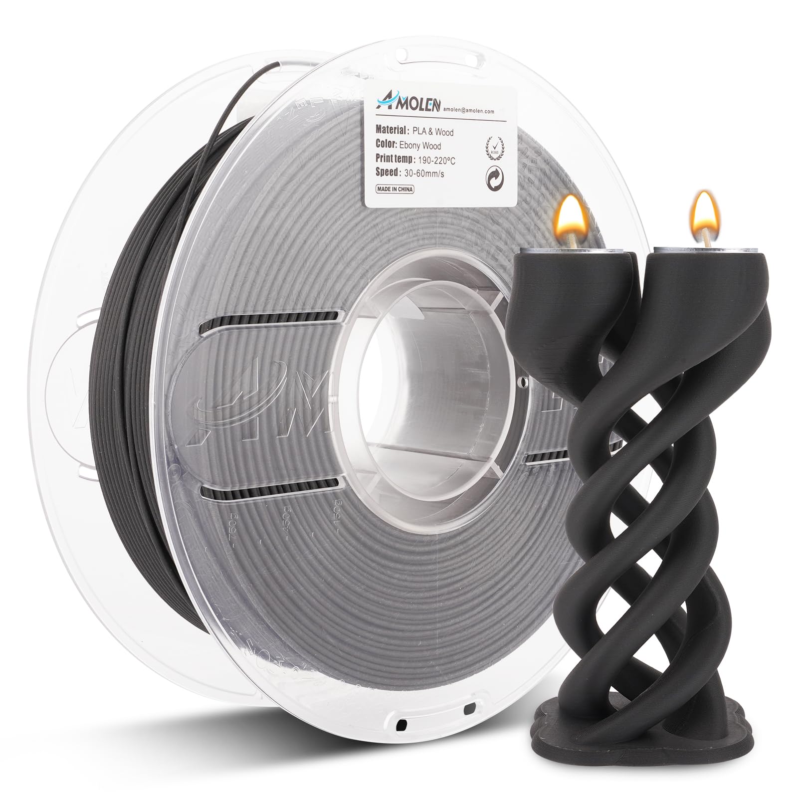 AMOLEN 3D Printer Filament, Ebony Wood PLA Filament 1.75mm, 3D Printing Filament with 20% Real Wood Fiber,1kg