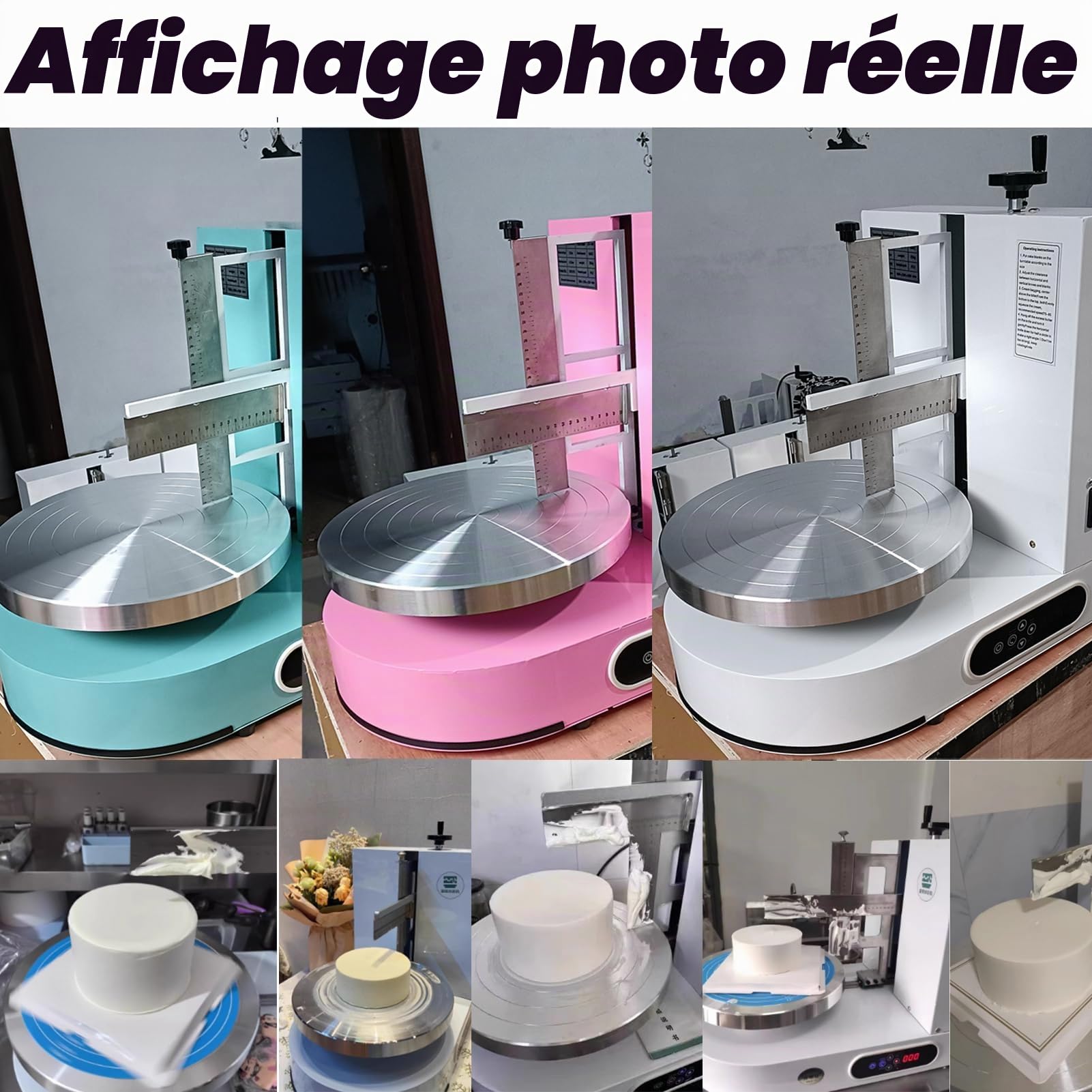 Machine à Glaçage Gâteau 200W pour Gâteaux 4-12 Pouces, Machine de Décoration et Lissage Automatique de Crème, avec Grattoir/Lisseur Inox 304, Alimentation 220V pour Gâteaux d'Anniversaire