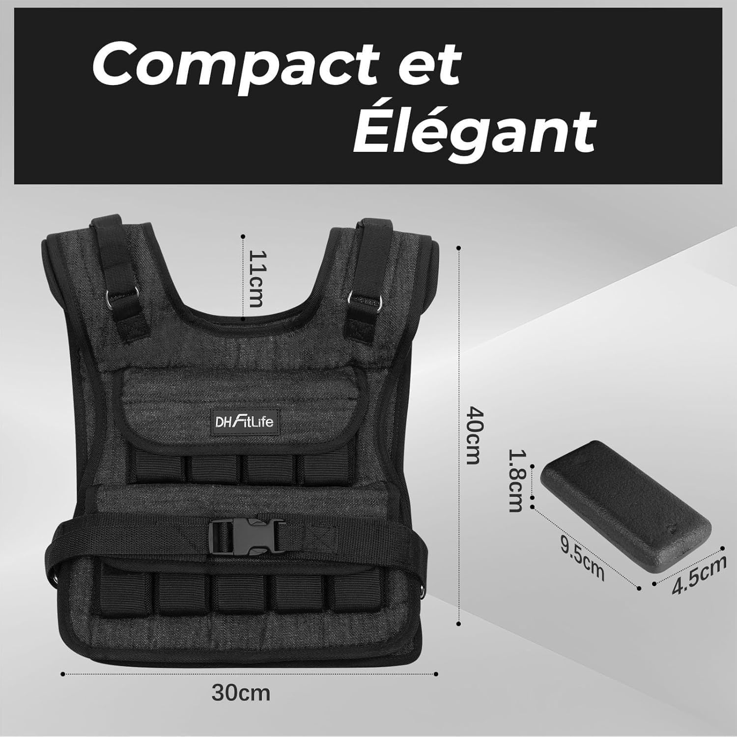 DH FitLife Gilet Lesté Réglable 10 KG/20KG Compact et Stable pour Le Renforcement Musculaire et La Musculation | Weighted Vest | Gilet de Course pour Homme et Femme