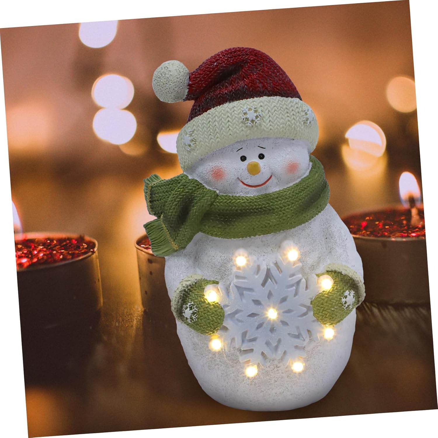 1Pc Xmas Glowing Snowman Resin Christmas Ornament Creative Holiday Decor for Home Unique Light Up Snowman Figurine Xmas Adornment for Festive Celebrations