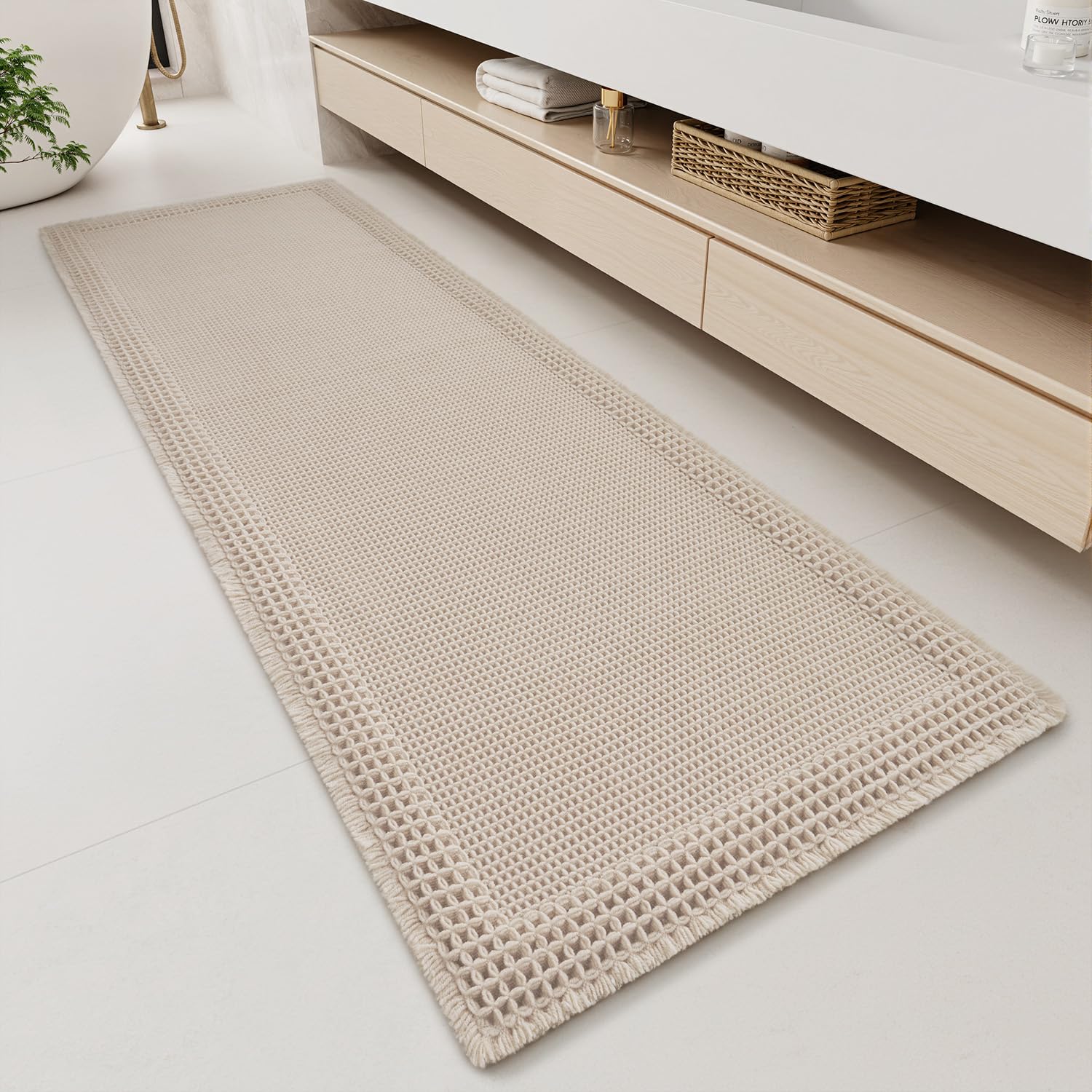 Photo 1 of RESARE Waffle Bathroom Runner Rug 24"x72" Pale Beige