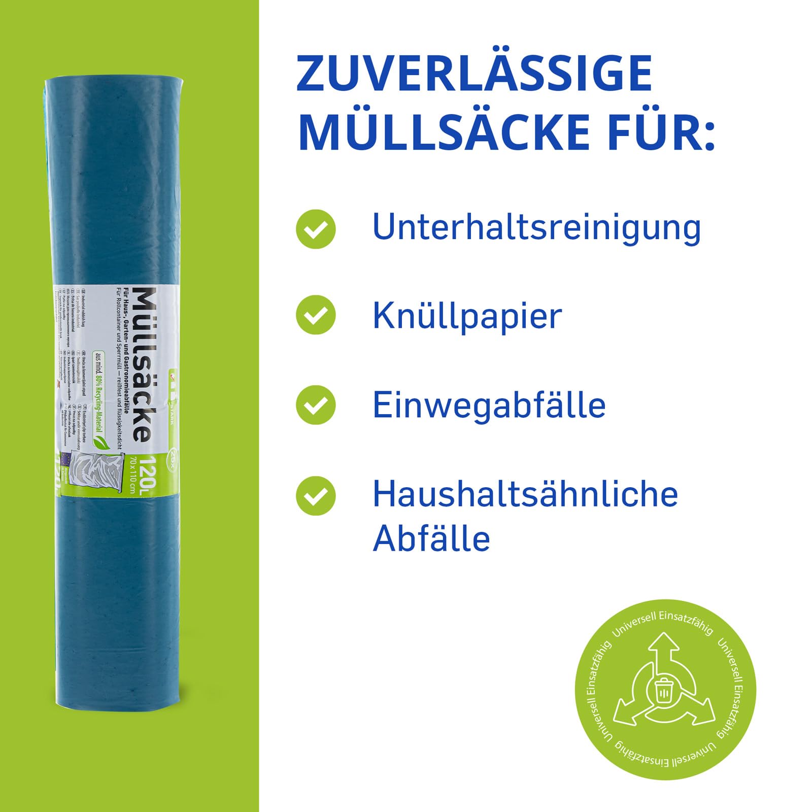 120L Müllsäcke Blau 250 Stück 39my 700x1100mm Abfallsäcke | Hossi's Wholesale 10 Rollen, LDPE, reißfest, Haushalt, Gastronomie, Gewerbe