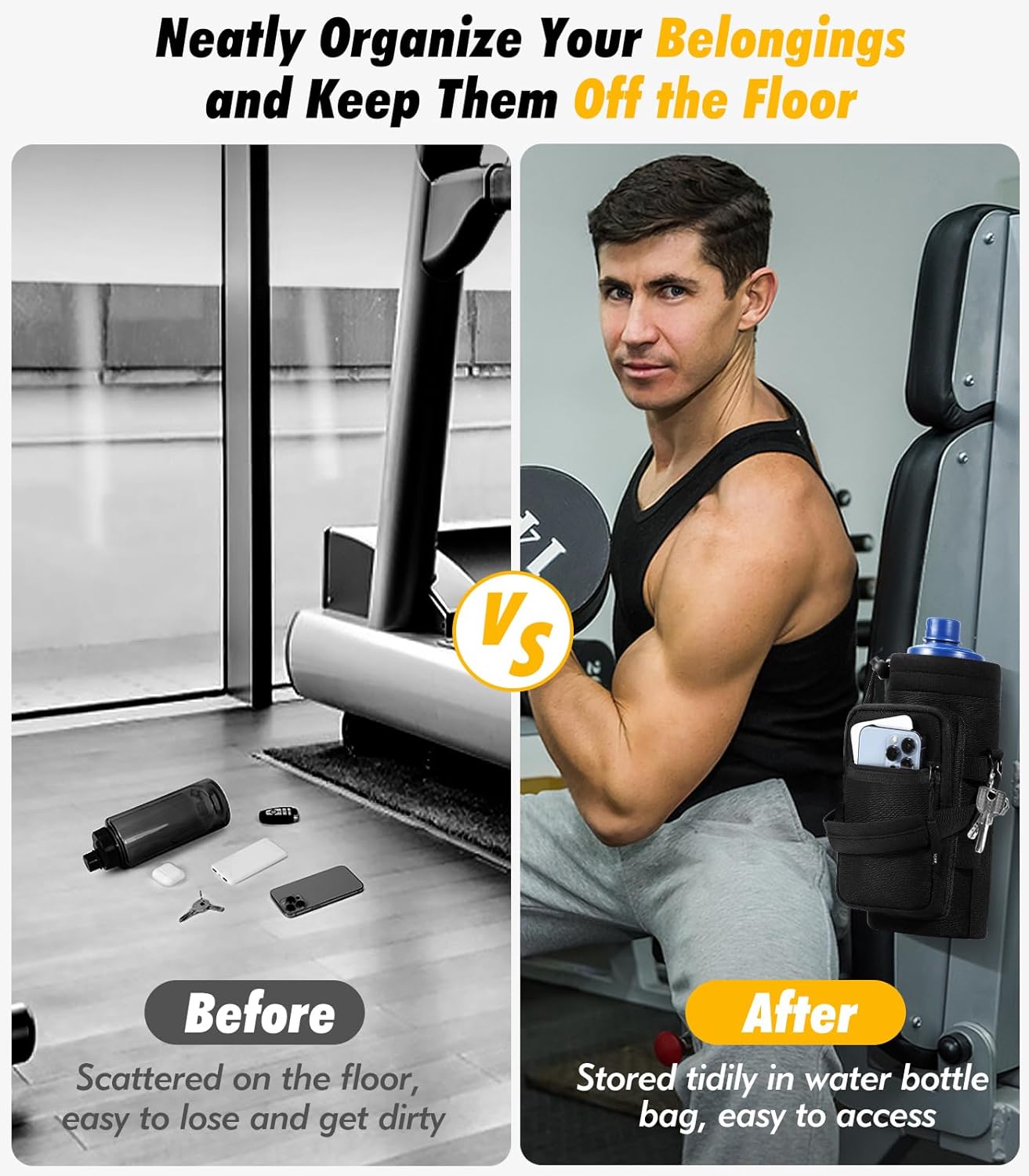 Nuovoware Water Bottle Carrier Bag,25oz/40oz/64oz Bottle Pouch Holder,Adjustable Shoulder Hand Strap 2 Pocket Sling Neoprene Sleeve Sports Accessories for Hiking Travelling Camping - Image 6