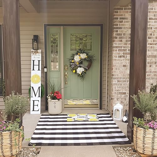 Miniatura 6 de CAINANEL Buffalo - Alfombra de algodón a cuadros de 5 x 7 pies, tejida a mano para interiores y exteriores, alfombra de área para puerta de Tela