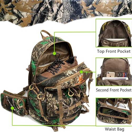 Miniatura 6 de Mochila de caza, paquete de caza de equipo al aire libre con cubierta de lluvia, paquete duradero de gran capacidad., Camuflaje caqui, Moda