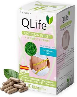 QLife Chitosán Extra Forte Quitosano con Té Verde Fucus Cromo – Suplemento Natural Quemagrasas Potente, Saciante de Apetito - Metabolismo Activo - Control de Peso, Adelgazar - Reducción Grasa Corporal