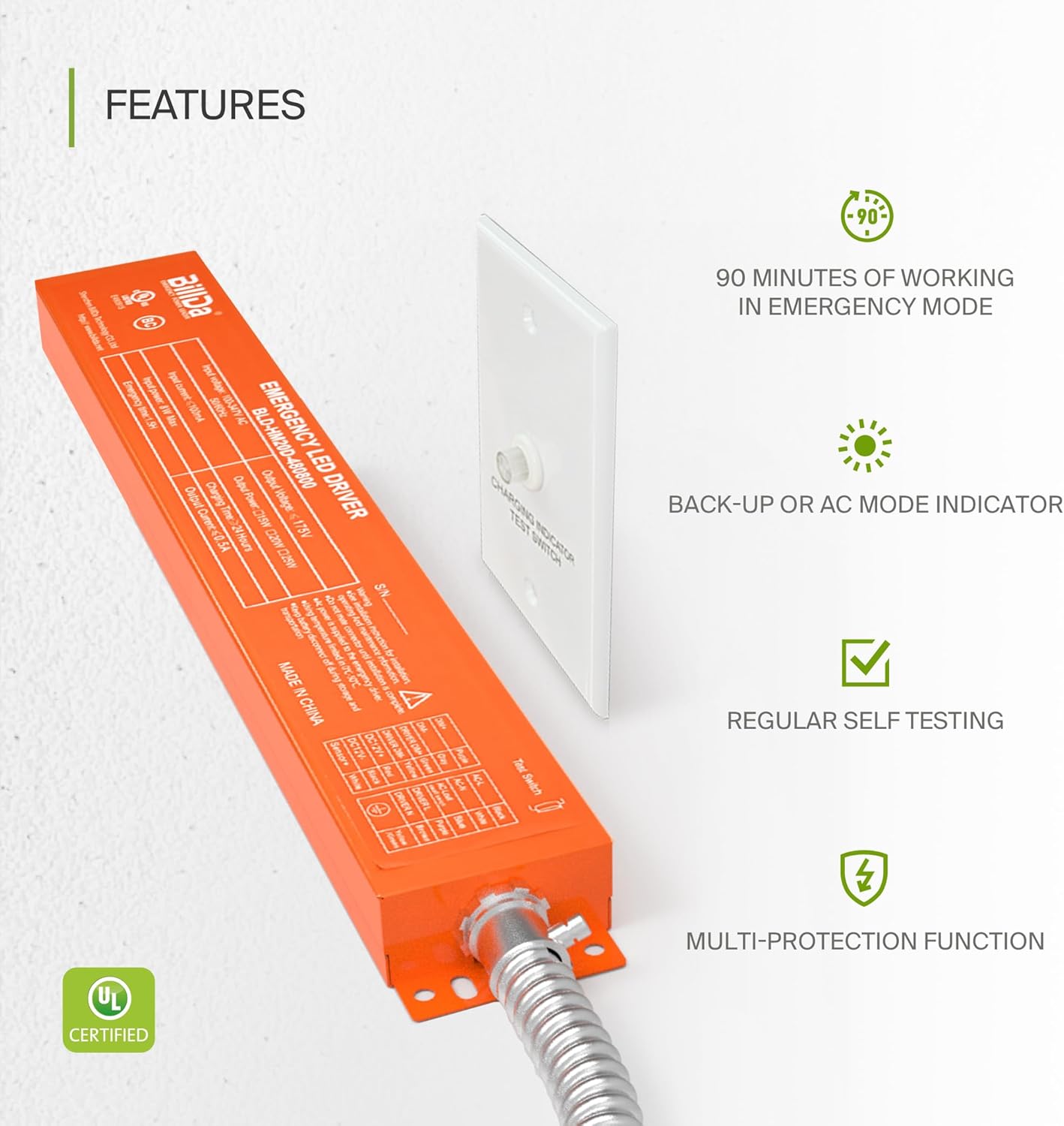 ASD Battery Back-Up Kit 15W - Suitable for LED Commercial Downlights ASD-CDL7, CD-P, CD-T - 90 Minutes Emergency Battery, 5000 Cycles of Standard Charge & Discharge - Damp Rated, UL Certified