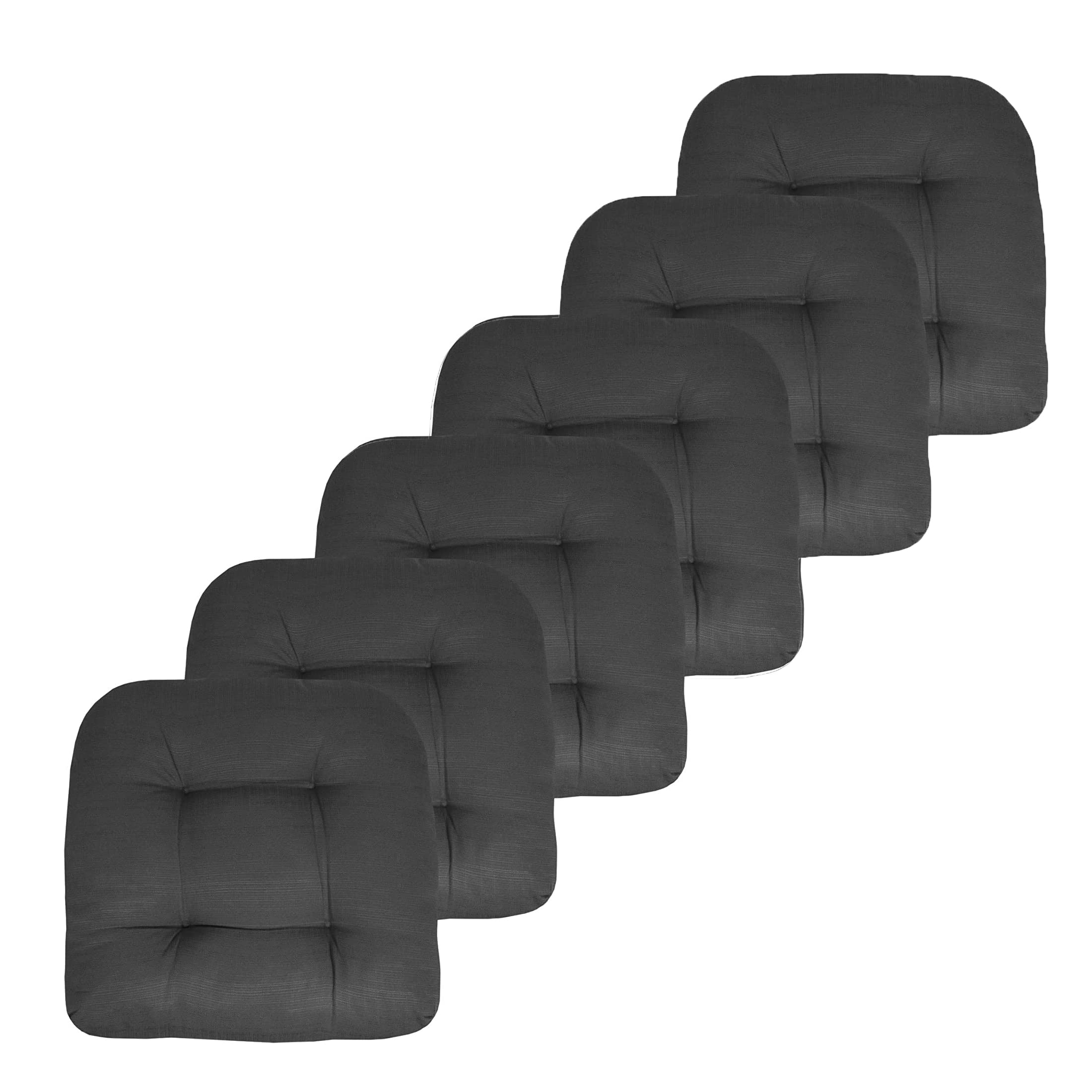 Marina Decoration Premium Thick Comfy Patio Pads Fiber Fill Tufted 19 x 19 x 4 Inch Textured Solid Cover Outdoor Indoor Chair Seat Cushions, 6 Count Pack Charcoal Grey Color