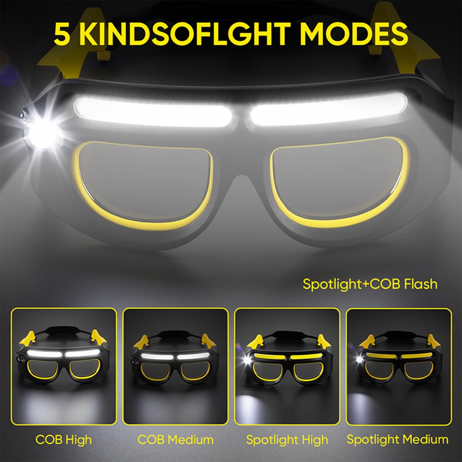Gafas de seguridad LED con brillo ajustable, gafas versátiles para ciclismo, correr, pesca, senderismo y trabajo, mejoran la visibilidad nocturna y la protección