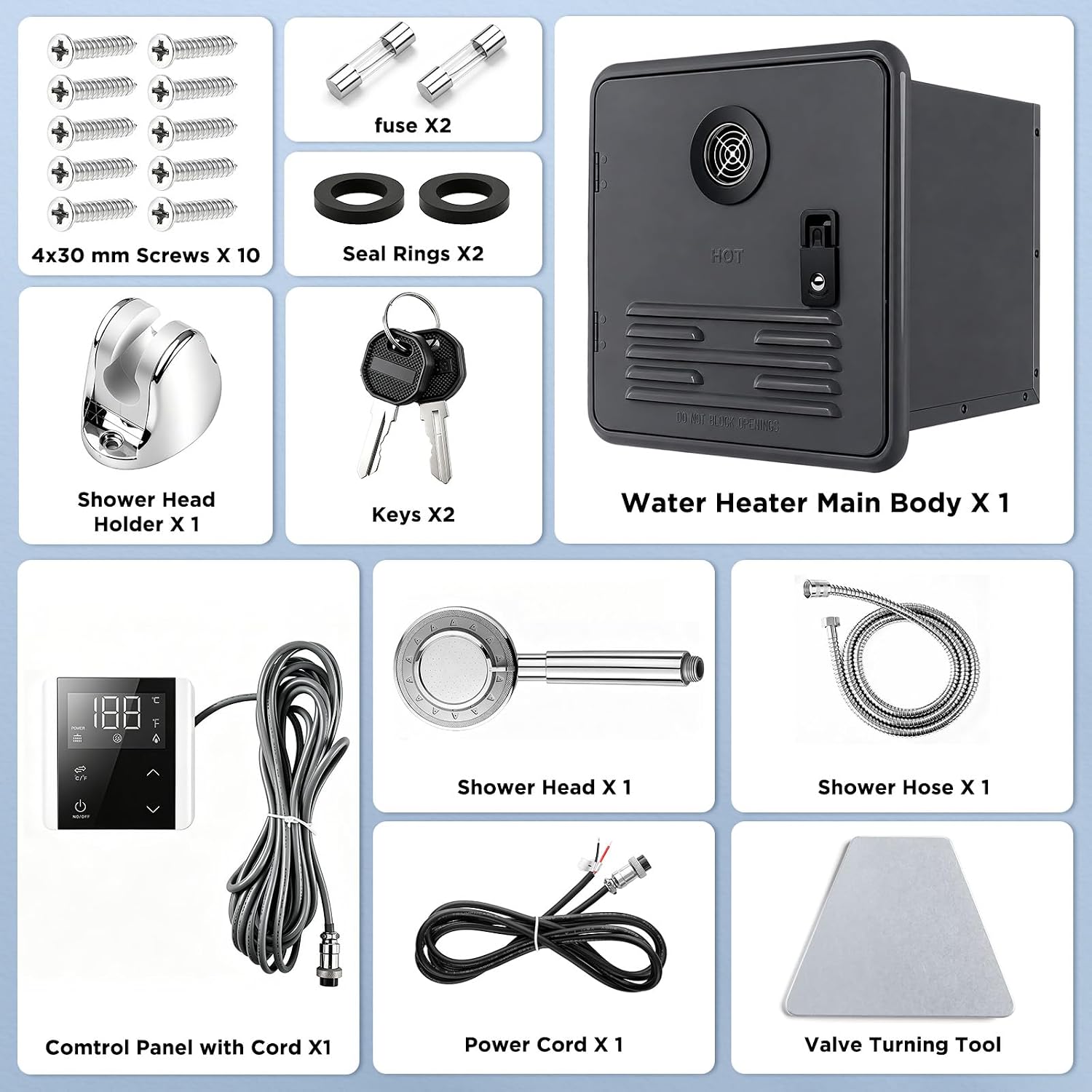 RV Tankless Water Heater, Silvbott 65000 BTU Propane Gas On Demand 12V RV Instant Hot Water Heater with Remote 15"x15" Door Black High Altitude Compatible CSA Certified for All RV Camper Trailer