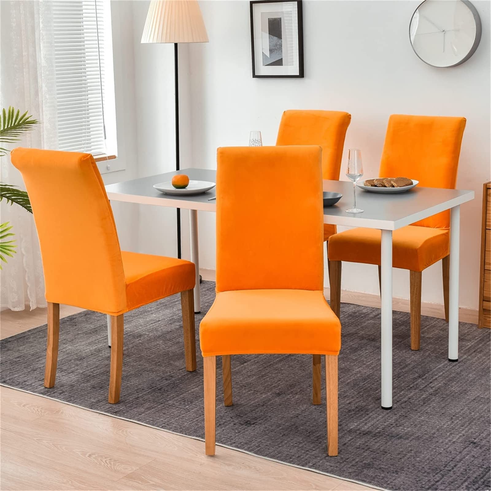 Generico Coprisedia Elasticizzato In Velluto Per Sala Da Pranzo, Coprisedia In Peluche In Spandex, Protezione Solida Per Sedia Da Sala Da Pranzo, Decorazioni Per La Casa (Set Da 2, Arancione - copertina