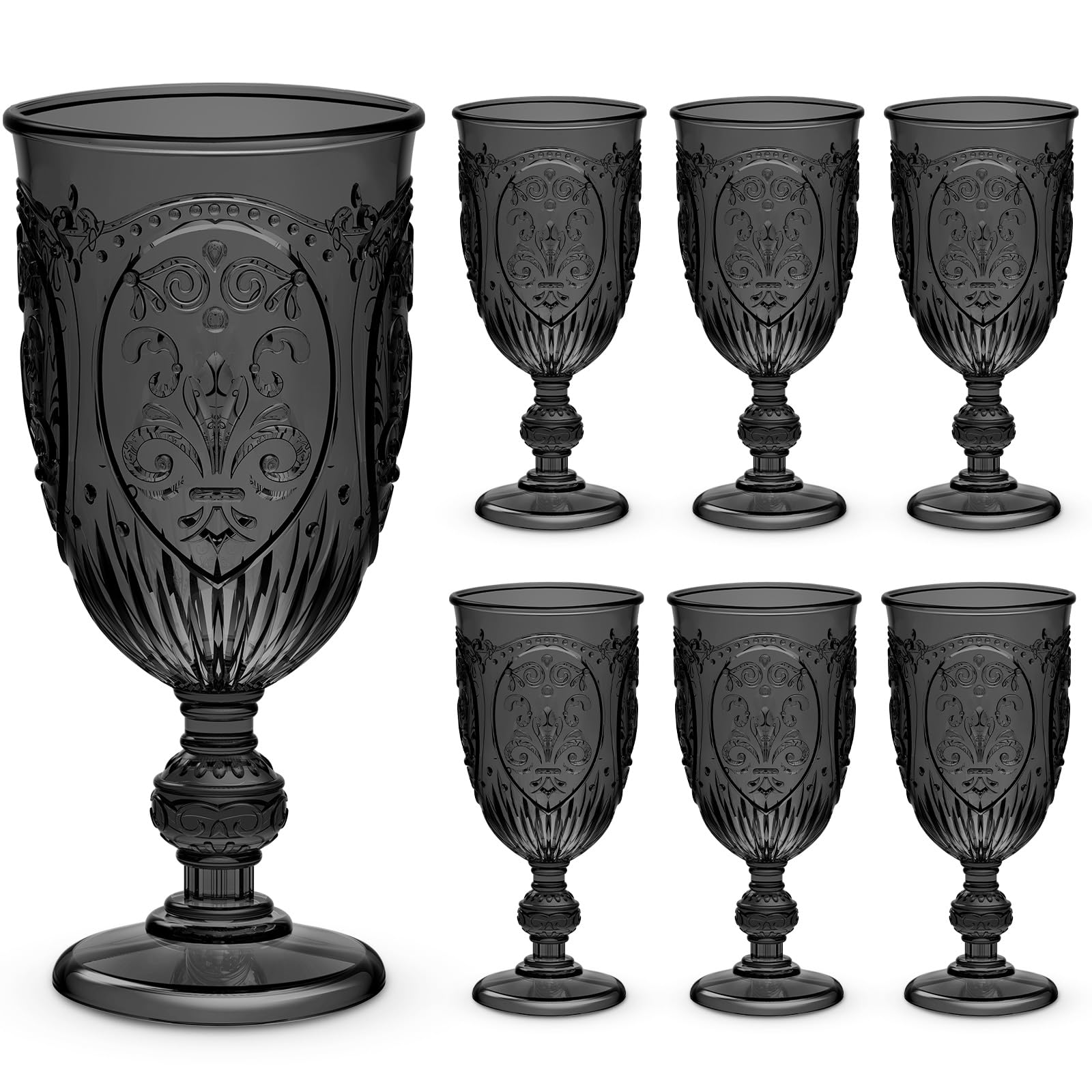 Wiwiqing 6 Pcs Plastic Wine Glasses Vintage Goblets,Black