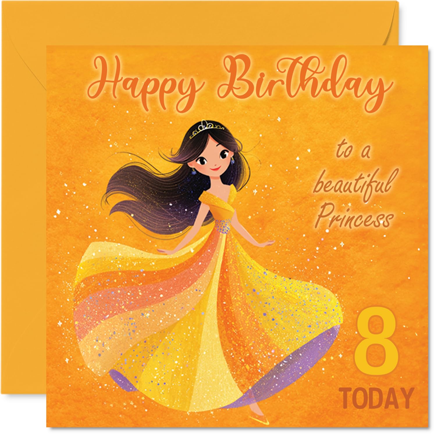 8th Birthday Cards for Girls, Princess in Yellow