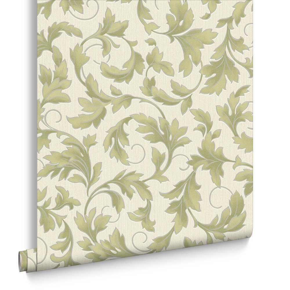 Papier peint Hermitage Charmed crème et vert de Graham & Brown pour salon