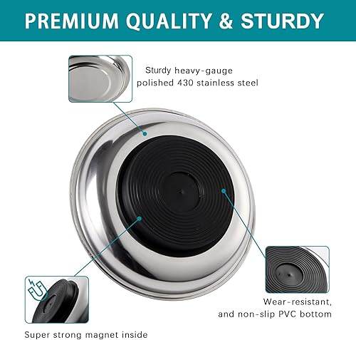 Miniatura 10 de Rechabite Juego de 5 bandejas magnéticas de acero inoxidable con imán para herramientas para tornillos, enchufes, pernos, pasadores, mecánicos y