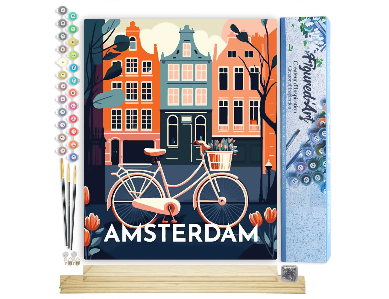 Figured'Art Paint by Number for Adults Travel Poster Amsterdam 40x50cm - Craft Art Painting Rolled Canvas with DIY Wooden Frame