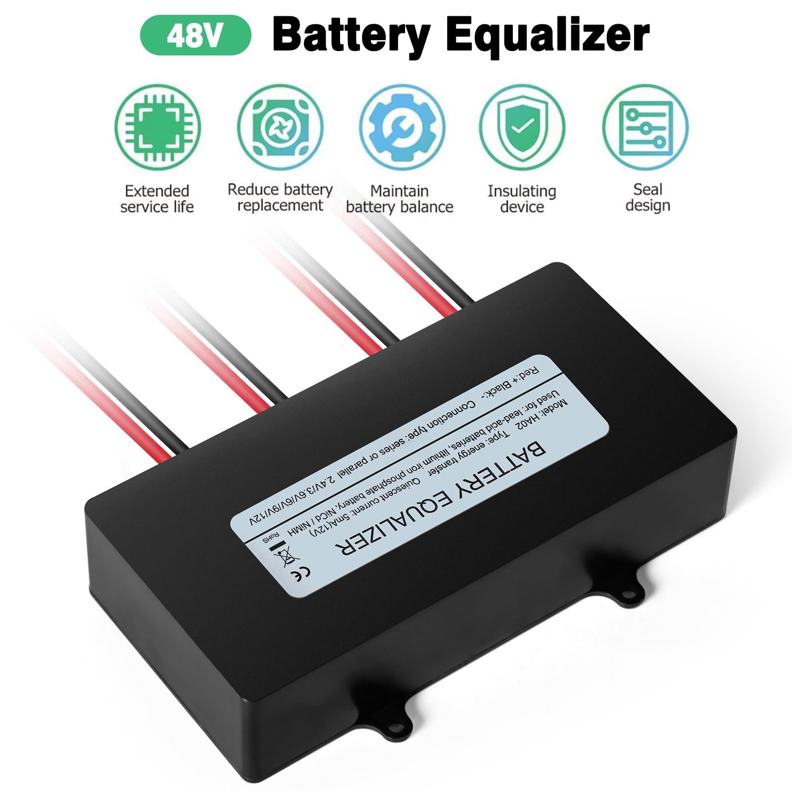 DEWIN Equilibrador de batería, Ecualizador de batería de 48V equilibrador de batería del Sistema Solar 4x6-12V for batería de Litio de Plomo ácido