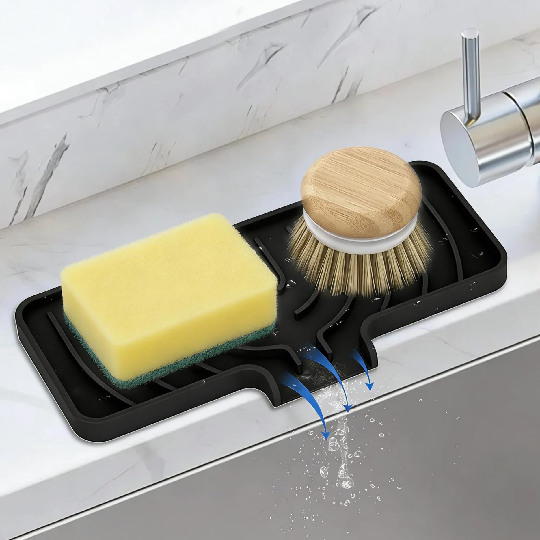 Photo 1 of JACZZO Silicone Sponge Holder for Kitchen Sink (Black, 10"x4")