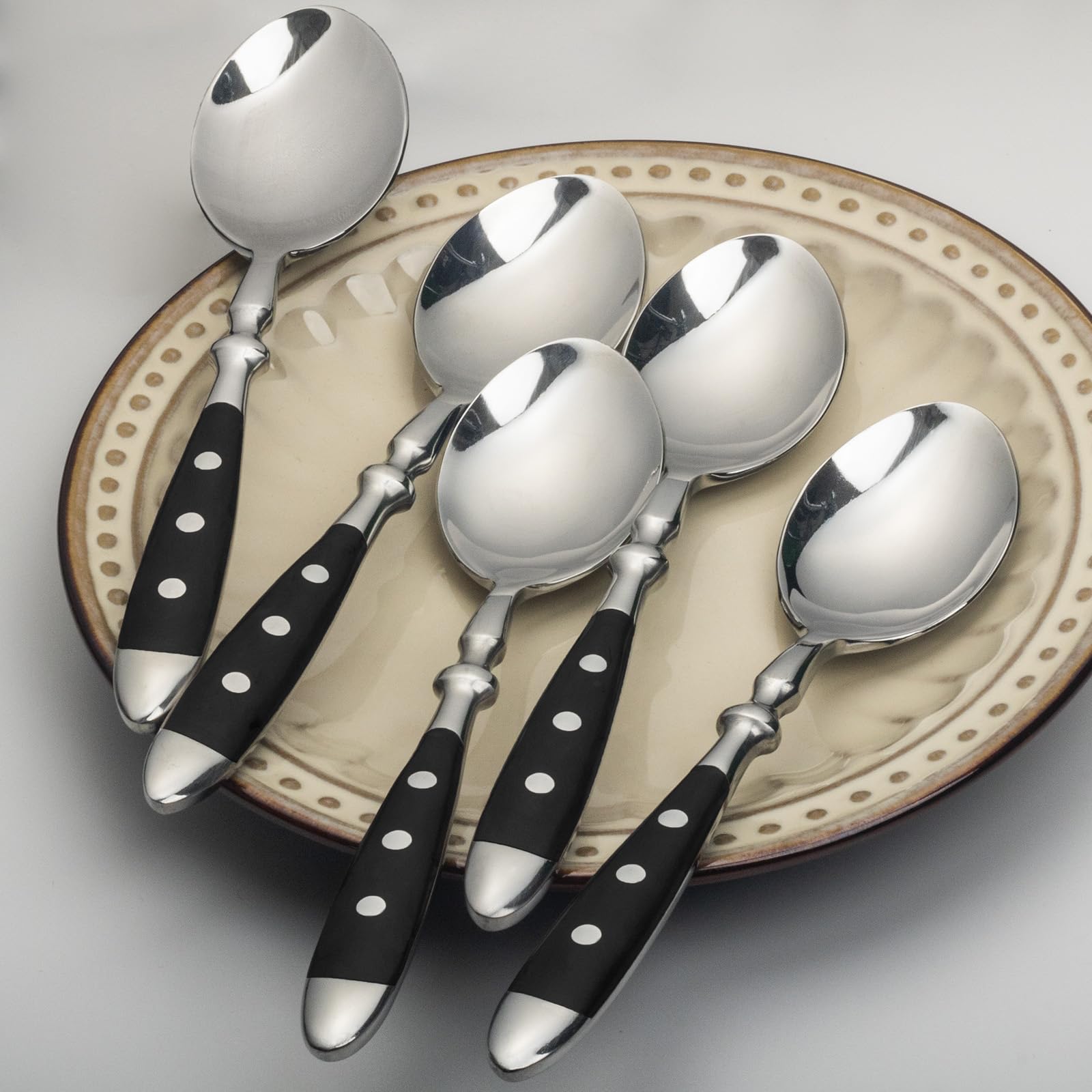 Alata Lot de 12 cuillères à soupe en acier inoxydable - Poignées noires - Poli miroir - Couverts pour la maison, le restaurant, l'hôtel, l'utilisation quotidienne - Série Berlin