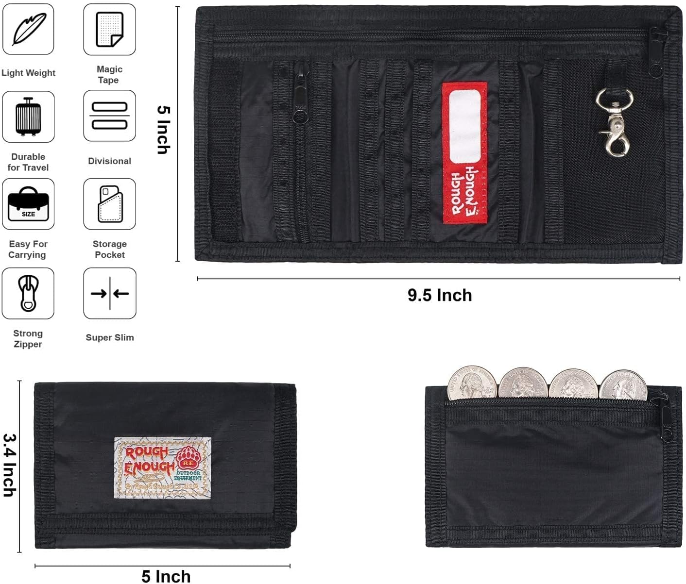 Rough Enough Kids Wallet for Boys Girls with Lanyard Keychain Bundle Set for Boys and Girls