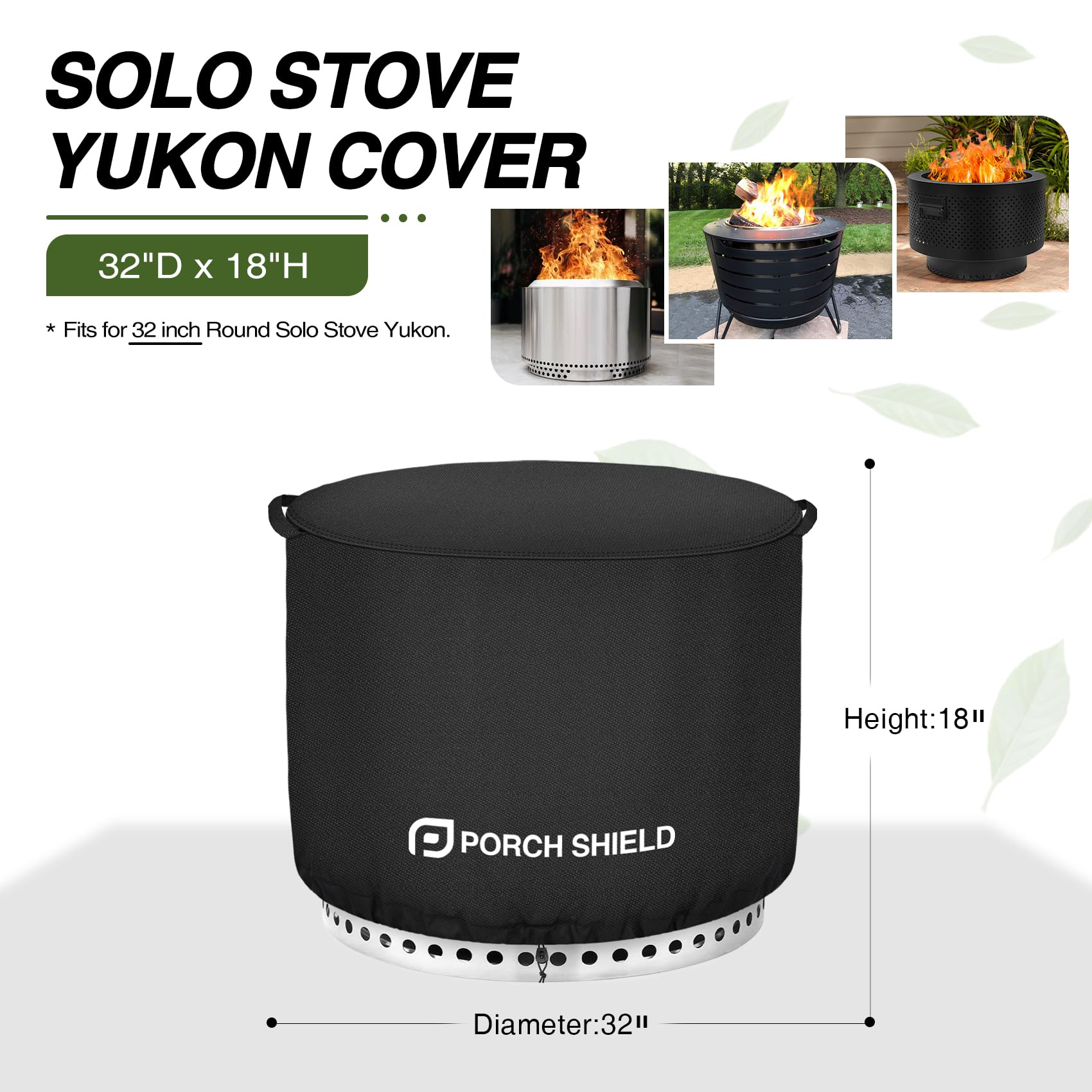 Porch Shield UV-Resistant Solo Stove Yukon Cover - Waterproof Patio Fire Pit Cover Round 32 inch Fits for Solo Stove Yukon Black - Image 2