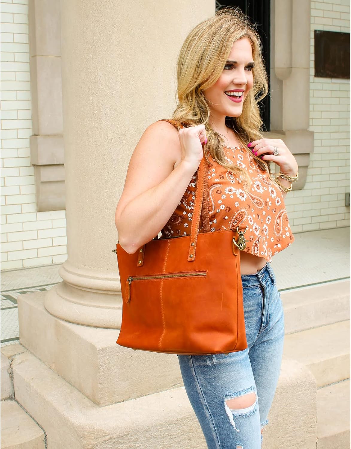 S-ZONE Women Genuine Leather Tote Bag Shoulder Handbag Vintage Crossbody Purse - Image 2