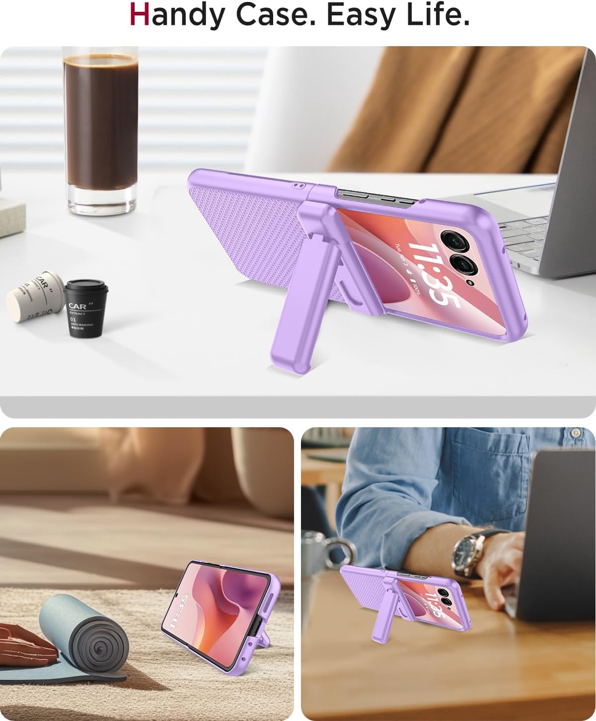Miimall for Motorola Razr 2025 Case with Hinge Protection,Moto Razr 2025 Case [with Kickstand][Screen and Camera Protection][Military Grade Shockproof] Drop-Proof Slim Hard Grip Cover for Women,Purple