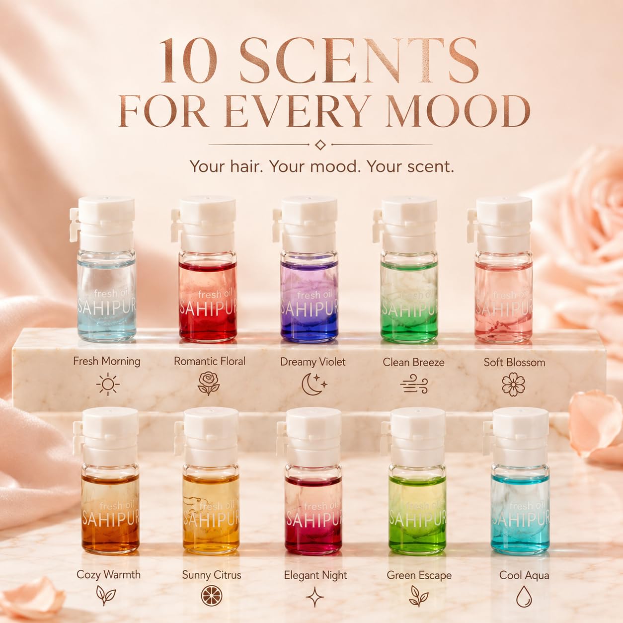 Hair Perfume Oil Gift Set, 40 Mini Bottles with 10 Scents