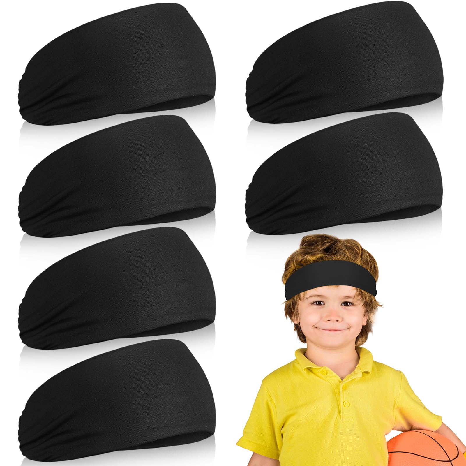 Deekin 6 Pcs Sweatbands for Kids Soccer Headbands Boys for Sports Breathable Sweat Wicking Headband for Kids Athletic Baseball Football Youth 5-15 Years Old