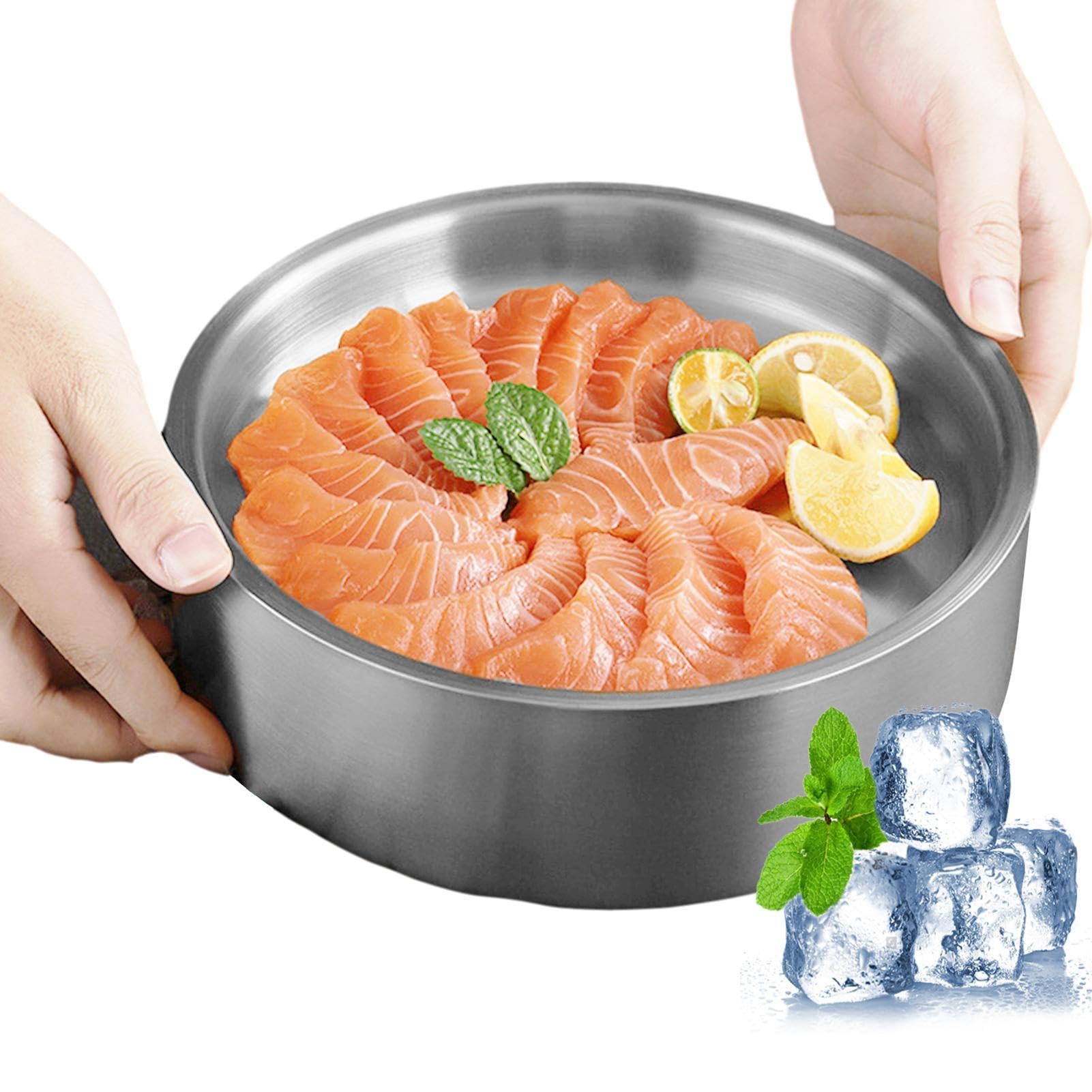 Vassoi refrigerati per feste – Vassoi da portata refrigerati di alta qualità in acciaio inox | Piatti da portata freddi per feste ed eventi all'aperto | Perfetto per insalate, bevande e salsa