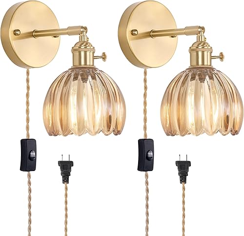 Miniatura 51 de Candelabro de Pared Vintage Operado por Batería con Linda Lámpara de Vidrio Transparente de Tulipán, Luz de Pared Recargable Inalámbrica Alimentada