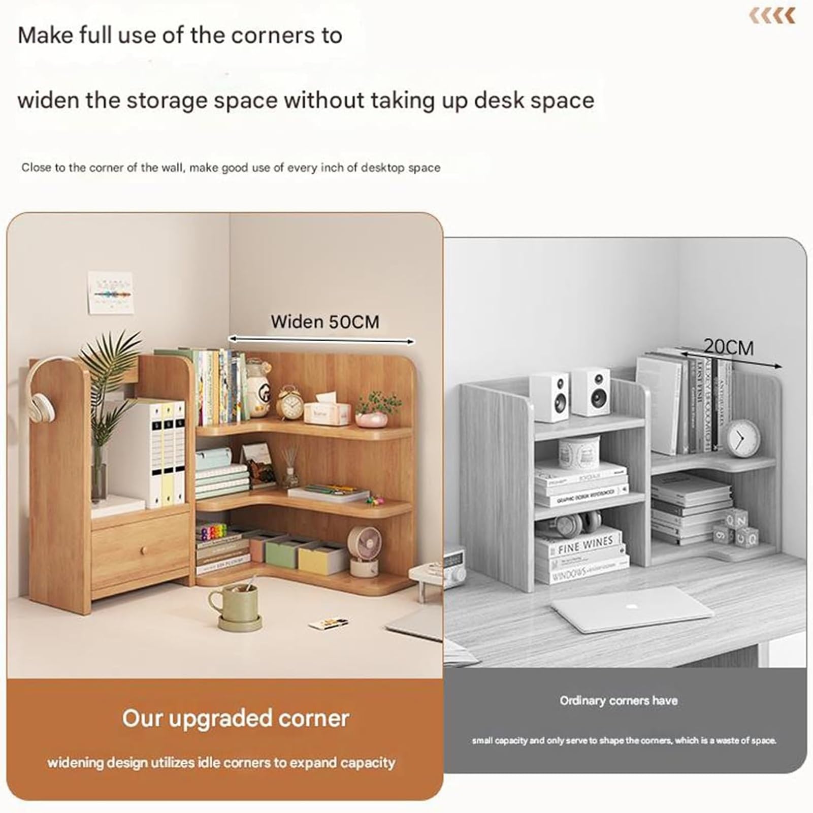Petite Étagère De Bureau - Étagère De Bureau en Bois, Présentoir De Rangement Multifonctionnel, Bibliothèque De Comptoir pour Bureau À Domicile(50 * 30 * 50CM)