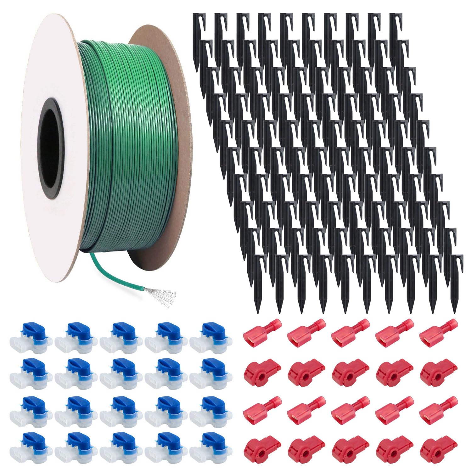 150 m cavo di limitazione universale per robot tosaerba + 100 picchetti + 20 connettori per cavi + 10 morsetti di collegamento, filo di limitazione per tosaerba, compatibile con Bosch, Gardena