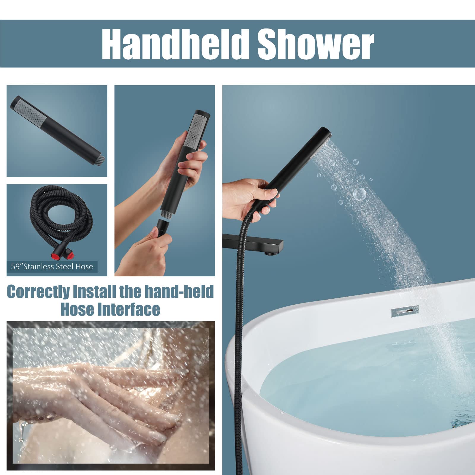 Aolemi Floor Mount Bathtub Faucet - Freestanding Tub Filler With Handheld Shower