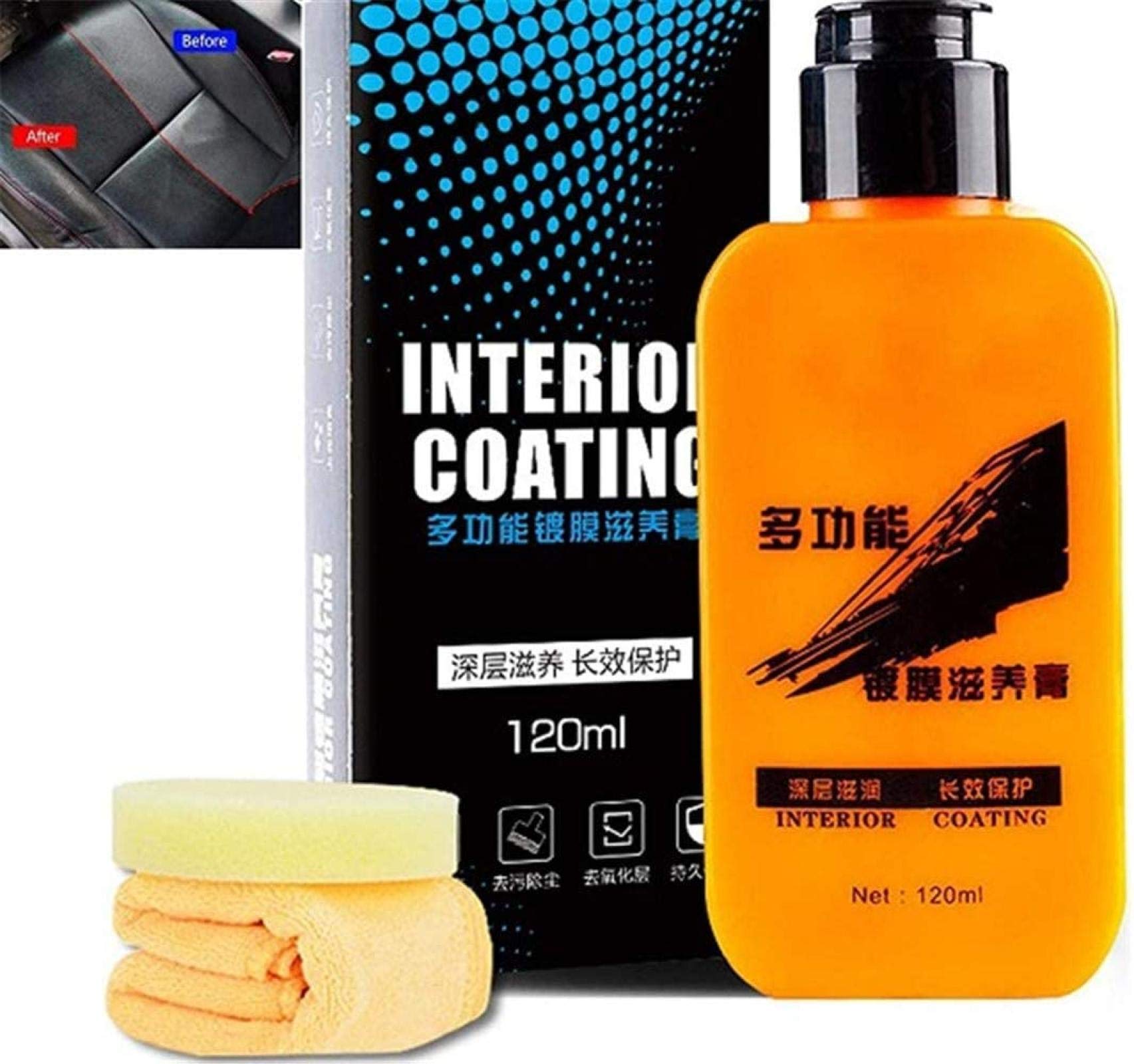 2 pcs Leather interior glazing coating agent，Washable Refresh Aging Plastic and Leather Surface,Multifunctional nourishing cream、Table board wax，to Easily Wipes Away Contaminants（120ml）
