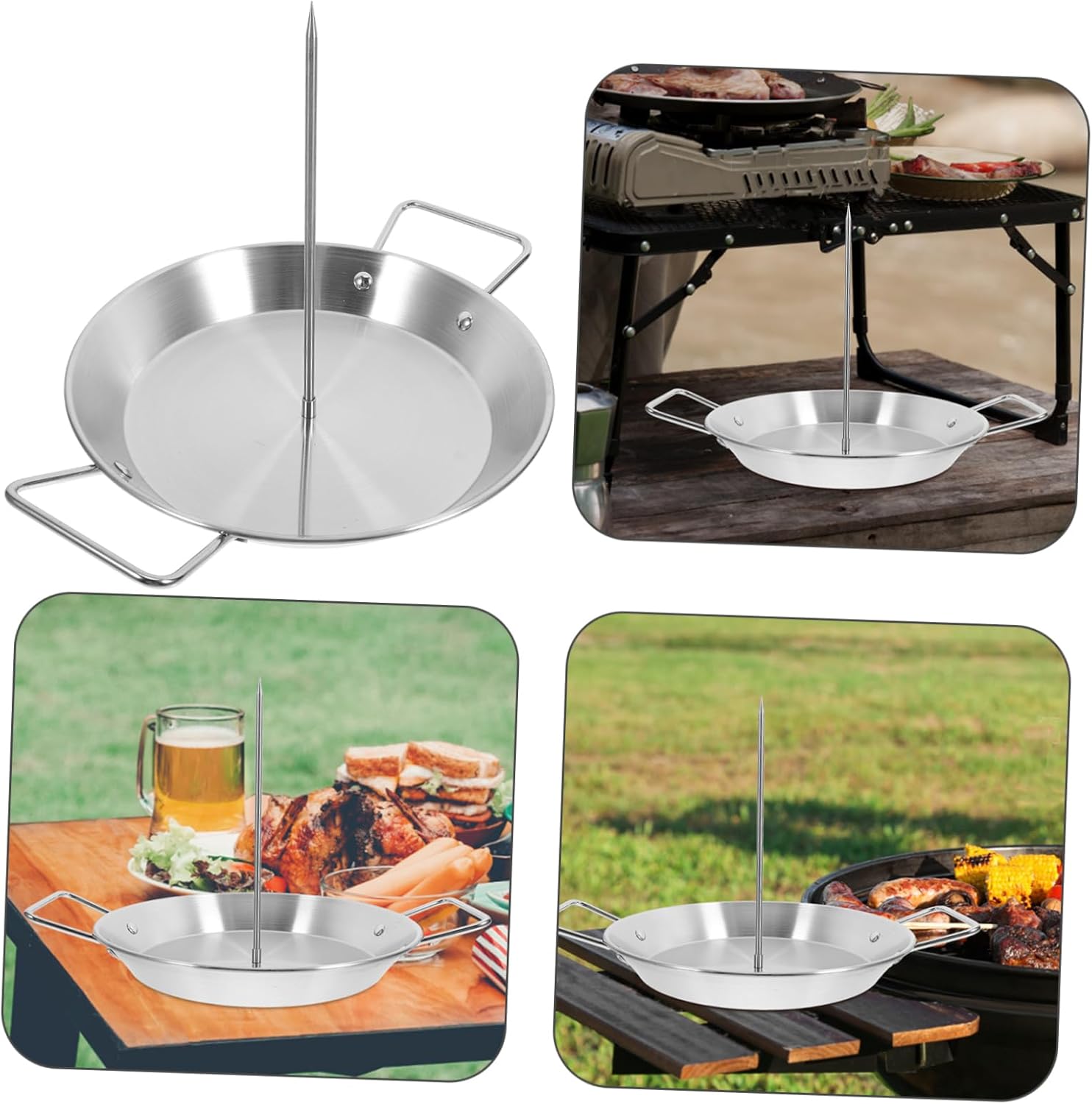 POPETPOP Durable Stainless Steel Bbq Pot Accessories Roast Chicken Pan Skewer Rack Kabob Rack Grilled Chicken Size