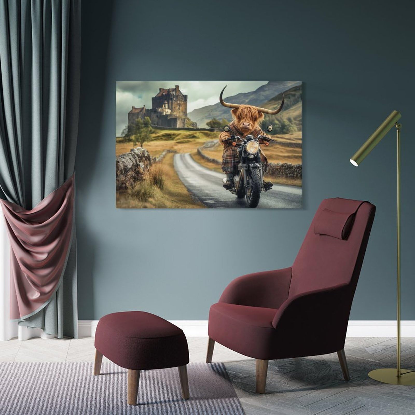 Junmoney Highland Cow Scotland Wall Picture Print, 20x30inch(50x75cm), for Home Office, Desk Area Or Studio, Decorative Artwork for Productive Spaces