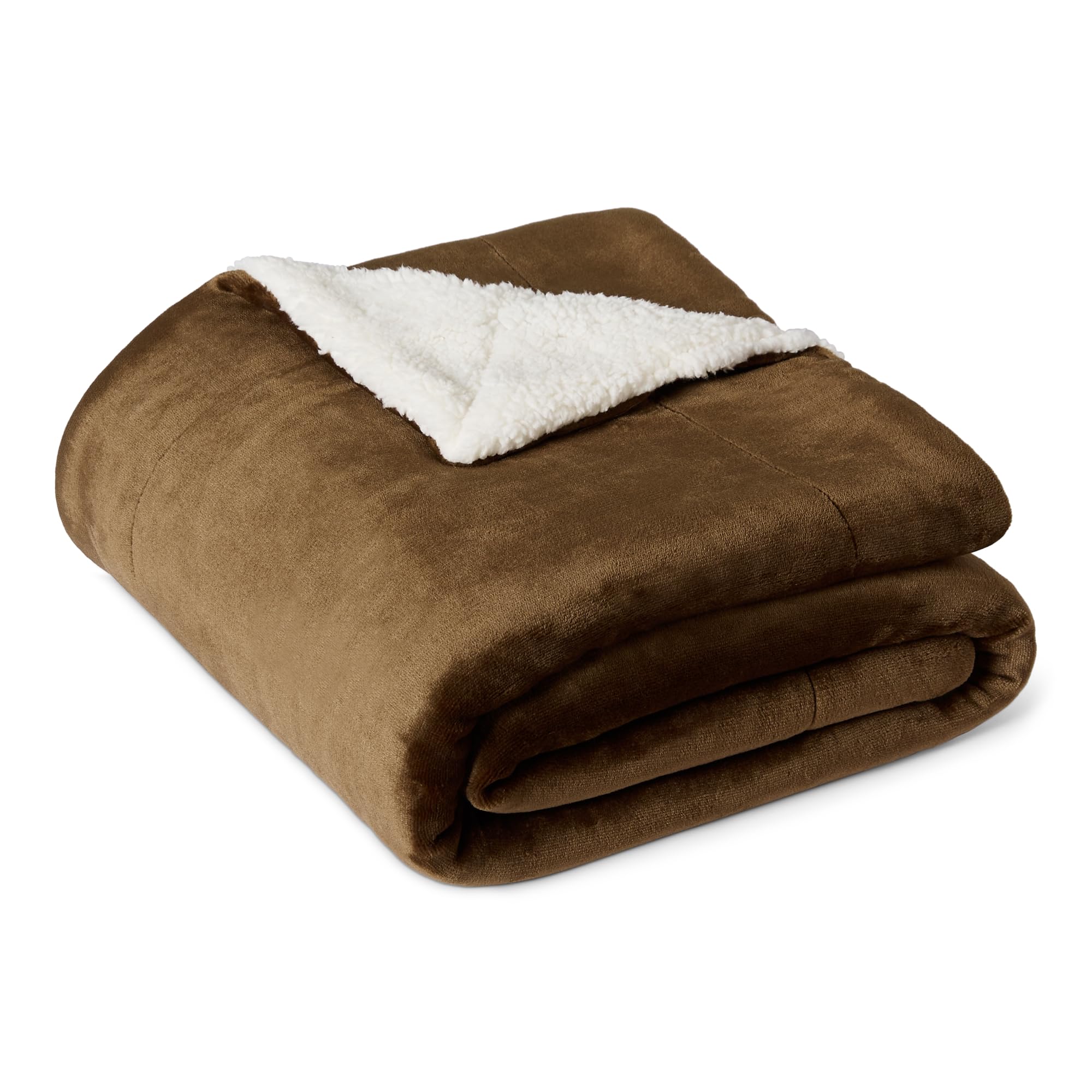 Amazon Basics Coperta Plaid in Pile Sherpa, 127 x 152 cm, Marrone | per Divano, Reversibile
