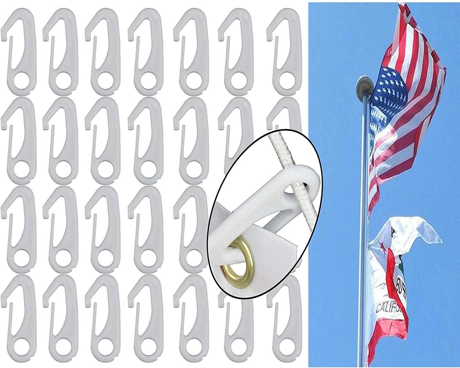 Pmsanzay 28 Pack, Heavy Duty Flagpole Snap Hook Clips Pole Holder