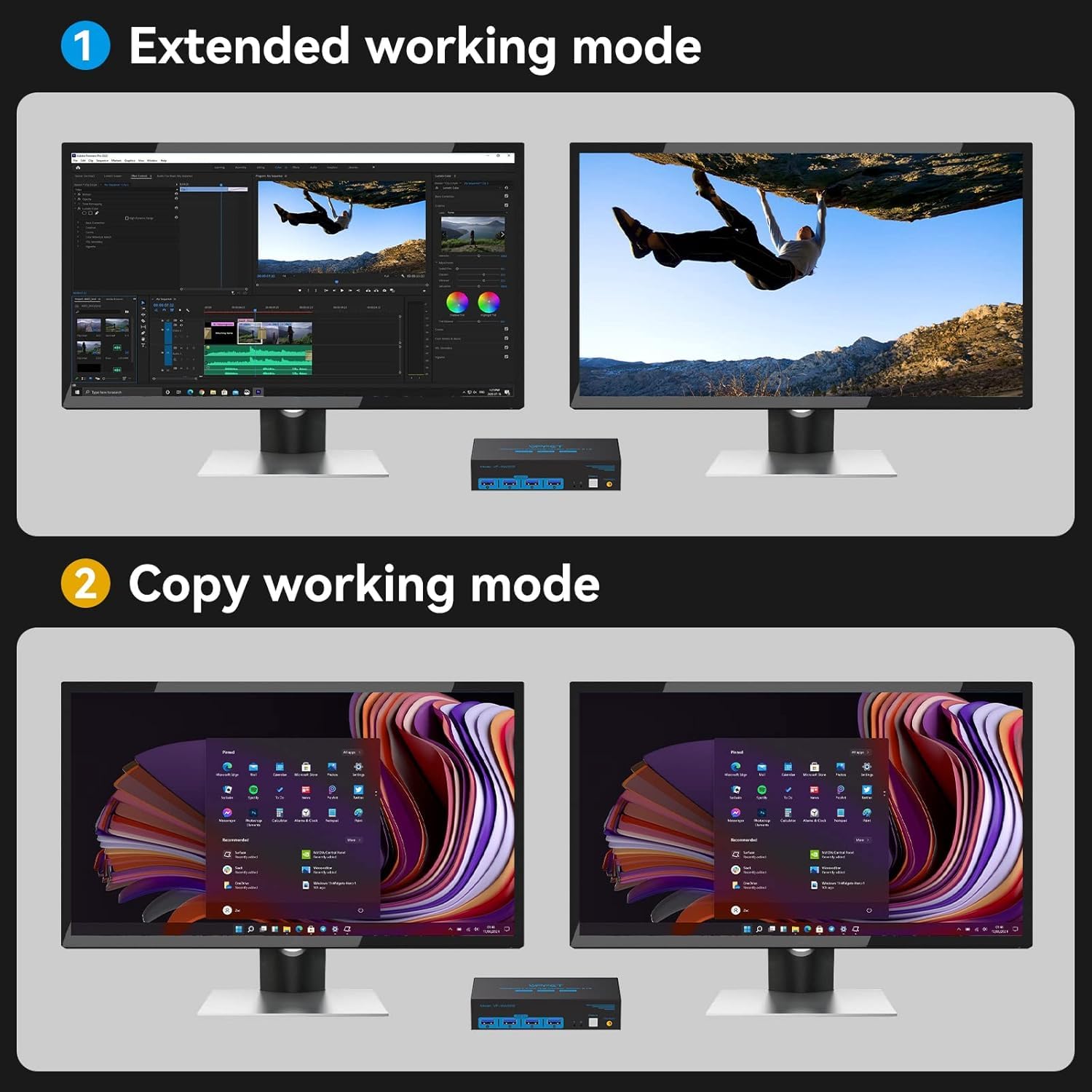 VPFET Switch KVM Displayport 8K@60Hz 2 monitor 2 computer USB 3.0 KVM Switch per 2 computer Condividi monitor doppi e 4 dispositivi USB Supporto 4K @120Hz DP 1.4 con kit esterno e adattatore 12V DC