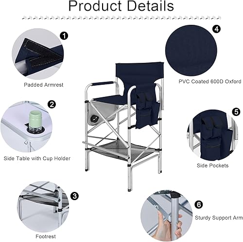 Miniatura 10 de ABCCANOPY Silla plegable de directores para acampar al aire libre, silla de artista de maquillaje con mesa auxiliar y bolsillos, color verde oliva