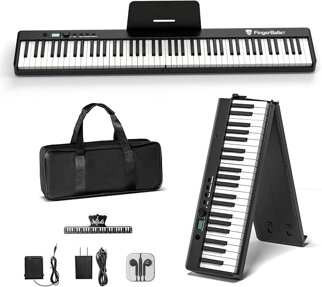 Clavier Piano Portable, Piano pliant numérique semi-pondéré 88 Clé, Pleine Taille, Grain de bois, Clavier Piano électrique avec/MIDI Bluetooth, Convient aux adultes, Tout-petit