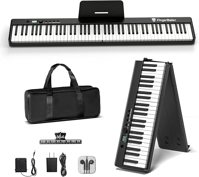 FingerBallet Portable Piano Keyboard, Semi-Weighted Folding Digital Piano 88 Key, Full Size